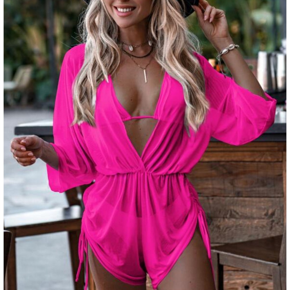 Plain Halter Triangle Bikini Swimsuit With Cover Up